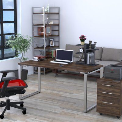 Письмовий стіл Q-160 горіх-модена на металевих ніжках хром прямий Loft-Design_Q-160_oreh фото