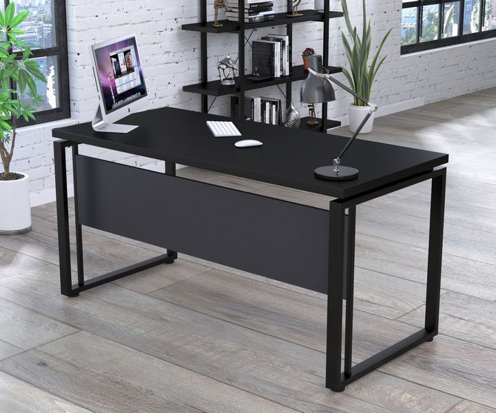 Письмовий стіл G-160х70 лдсп з царгою чорного кольору Loft-design_G-160-18_black фото