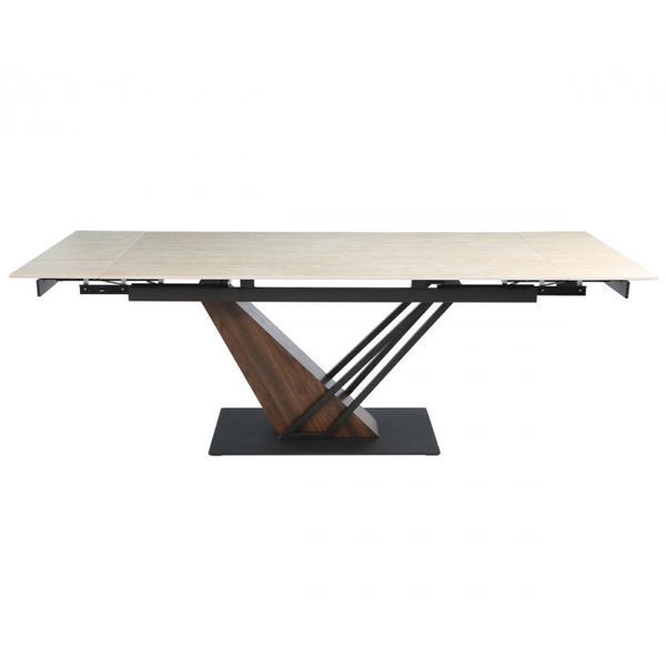 Стол FERNANDO CERAMIC 160(220)*90 травертин мат/темный орех FERNANDO160TRDW-220 фото