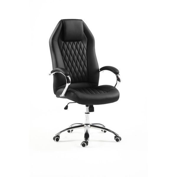 Кресло офисное Imperium black черный кожзам на хром колесиках E7504 фото