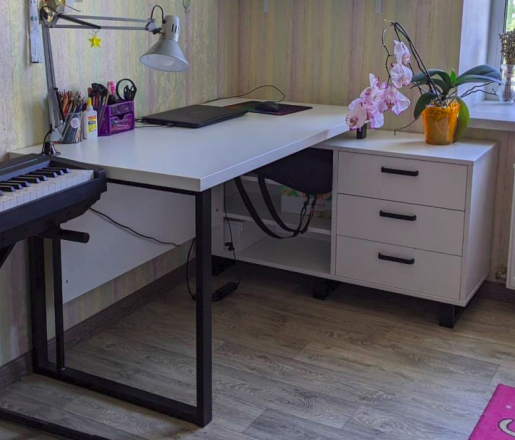 Письменный стол Нотариус угловой 160х140 см с тумбой дсп белого цвета Loft-design_Notarius_white фото