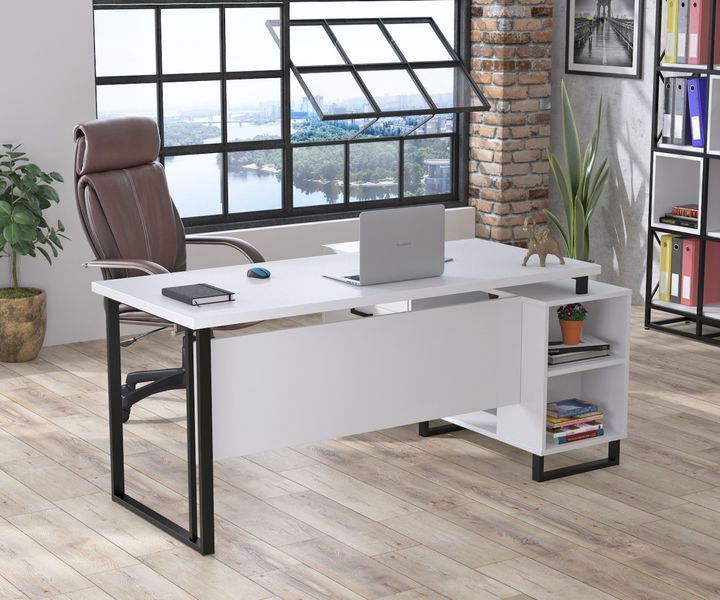 Письменный стол Нотариус угловой 160х140 см с тумбой дсп белого цвета Loft-design_Notarius_white фото