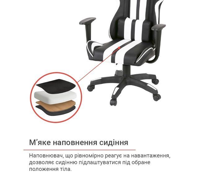 Крісло геймерське АКЛАС Стрік Light чорно-біле 00160343 фото