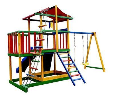 Дитячий майданчик Babyland-11 ігровий комплекс SportBaby дворівневий дерев'яний з гіркою та гойдалками Babyland-11 фото