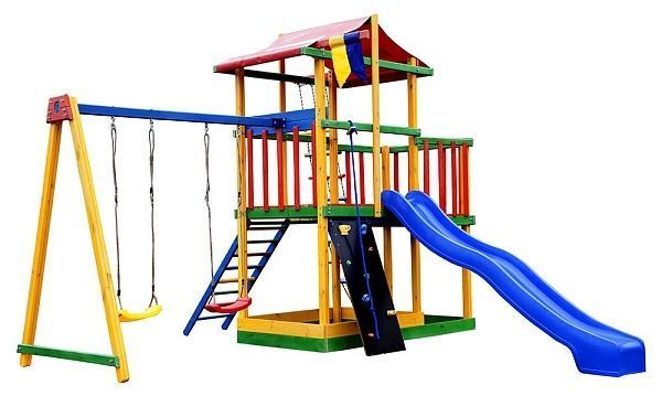 Дитячий майданчик Babyland-11 ігровий комплекс SportBaby дворівневий дерев'яний з гіркою та гойдалками Babyland-11 фото