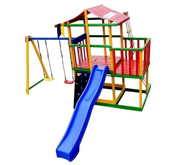Дитячий майданчик Babyland-11 ігровий комплекс SportBaby дворівневий дерев'яний з гіркою та гойдалками Babyland-11 фото