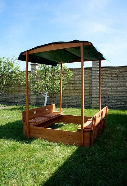 Пісочниця дитяча 145х145 см з дахом та лавками SportBaby-4 дерев'яна Песочница-4 фото